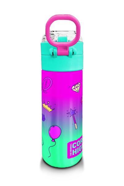 Coral High Kids Açık Pembe Mor Unicornlu Prenses Desenli Pipetli ve Direkt İçim Çelik Termos 500 ml 31802 - 3
