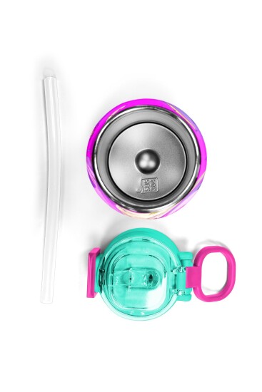 Coral High Kids Açık Pembe Mor Unicornlu Prenses Desenli Pipetli ve Direkt İçim Çelik Termos 500 ml 31802 - 7