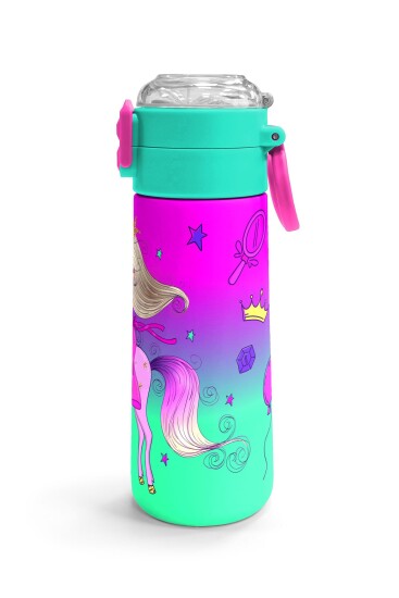 Coral High Kids Açık Pembe Mor Unicornlu Prenses Desenli Pipetli ve Direkt İçim Çelik Termos 500 ml 31802 - 3