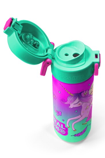 Coral High Kids Açık Pembe Mor Unicornlu Prenses Desenli Pipetli ve Direkt İçim Çelik Termos 500 ml 31802 - 3