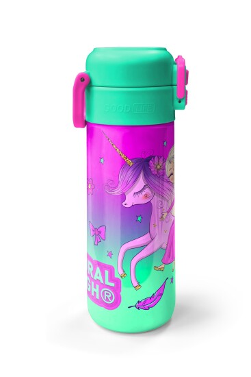 Coral High Kids Açık Pembe Mor Unicornlu Prenses Desenli Pipetli ve Direkt İçim Çelik Termos 500 ml 31802 - 5