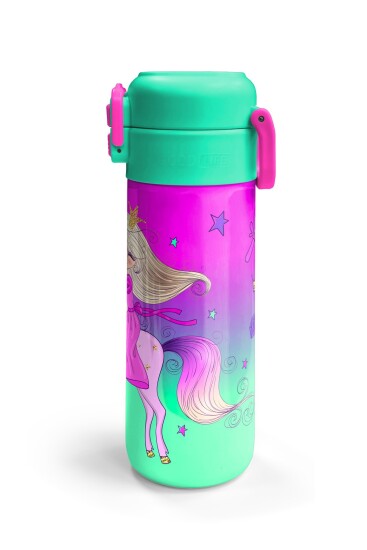 Coral High Kids Açık Pembe Mor Unicornlu Prenses Desenli Pipetli ve Direkt İçim Çelik Termos 500 ml 31802 - 6