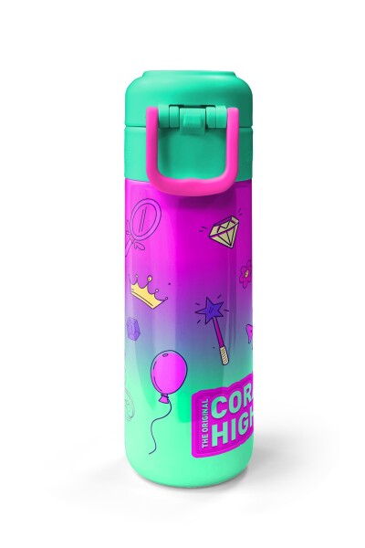 Coral High Kids Açık Pembe Mor Unicornlu Prenses Desenli Pipetli ve Direkt İçim Çelik Termos 500 ml 31802 - 7
