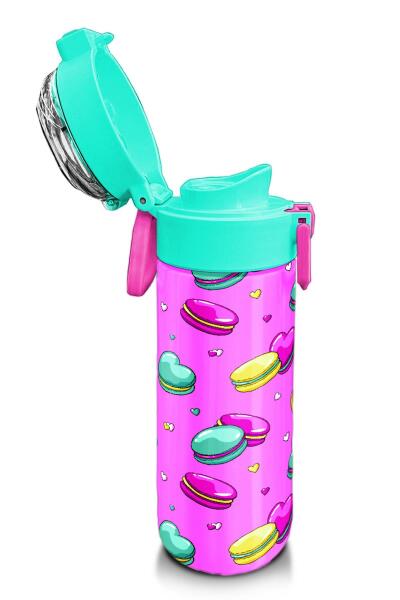 Coral High Kids Açık Pembe Su Yeşili Makaron Desenli Pipetli ve Direkt İçim Çelik Termos 500 ml 31912 - 6