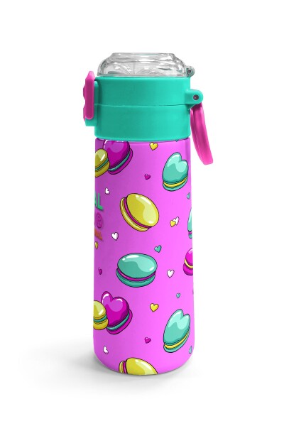 Coral High Kids Açık Pembe Su Yeşili Makaron Desenli Pipetli ve Direkt İçim Çelik Termos 500 ml 31912 - 3