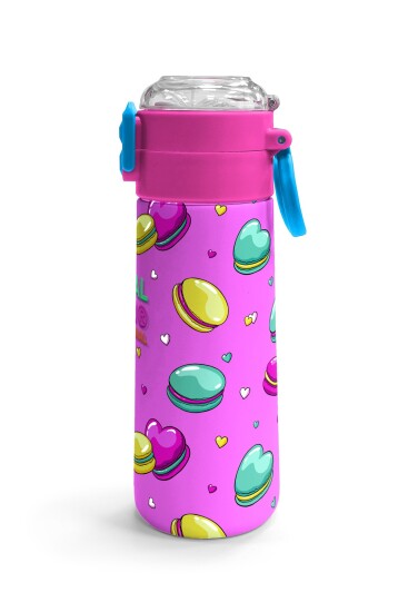 Coral High Kids Açık Pembe Su Yeşili Makaron Desenli Pipetli ve Direkt İçim Çelik Termos 500 ml 31912 - 3