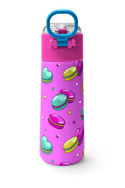 Coral High Kids Açık Pembe Su Yeşili Makaron Desenli Pipetli ve Direkt İçim Çelik Termos 500 ml 31912 - 4