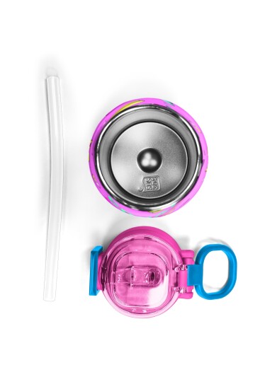 Coral High Kids Açık Pembe Su Yeşili Makaron Desenli Pipetli ve Direkt İçim Çelik Termos 500 ml 31912 - 7