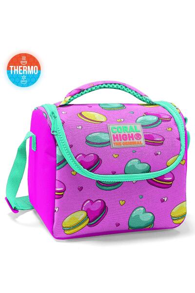 Coral High Kids Açık Pembe Su Yeşili Makaron Desenli Thermo Beslenme Çantası 11701 - 1
