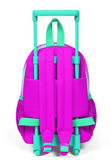 Minik Yuva Çekçekli Sırt Çantası Su Yeşili Pembe Kedi Desenli İki Bölmeli 24008 - 4