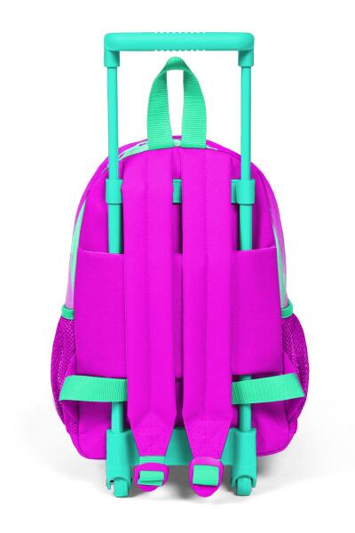 Minik Yuva Çekçekli Sırt Çantası Su Yeşili Pembe Kedi Desenli İki Bölmeli 24008 - 4