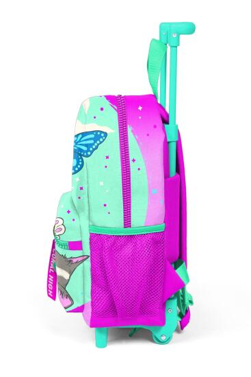 Minik Yuva Çekçekli Sırt Çantası Su Yeşili Pembe Kedi Desenli İki Bölmeli 24008 - 6