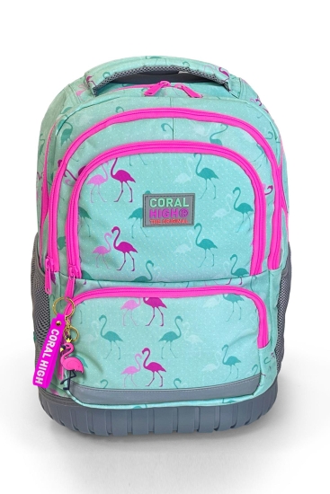 Coral High Kids Flamingo Desenli, Su Yeşili Renkli, İki Kademeli Çekçekli, Sırt Ve Okul Çantası 24022 - 3