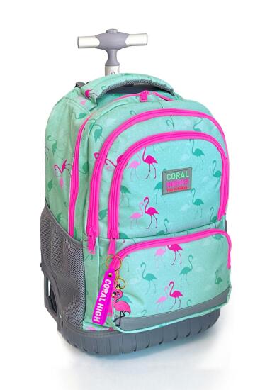 Coral High Kids Flamingo Desenli, Su Yeşili Renkli, İki Kademeli Çekçekli, Sırt Ve Okul Çantası 24022 