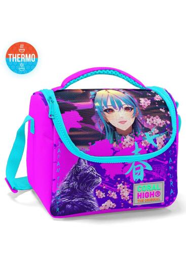 Coral High Kids Mor Pembe Anime Kedi Desenli Thermo Beslenme Çantası 11753 - Coral High