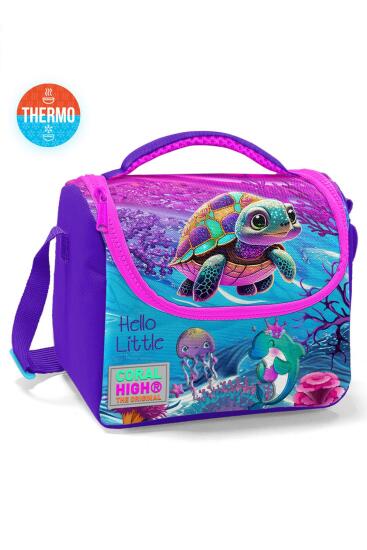 Coral High Kids Pembe Mor Kaplumbağa Desenli Thermo Beslenme Çantası 11756 - Coral High