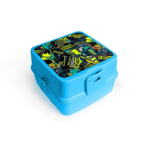 Coral High Kids Mavi Tamir Seti Desenli Dört Bölmeli Çatal ve Kaşıklı Beslenme Kabı 32943 - 1