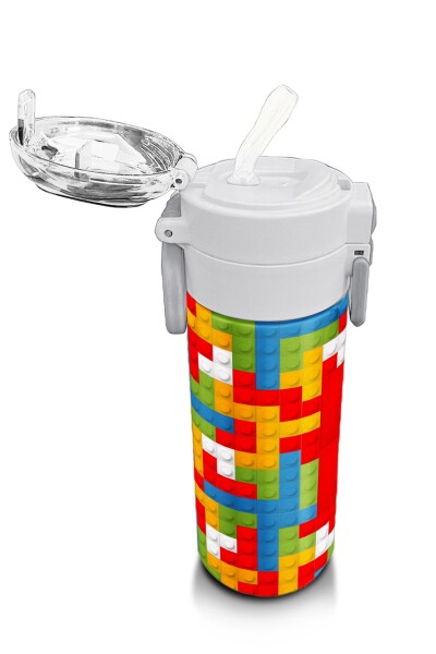 Coral High Kids Blok Desenli Pipetli ve Direkt İçim Çelik Termos 500 ml 31991 - 5