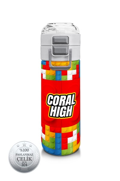 Coral High Kids Blok Desenli Pipetli ve Direkt İçim Çelik Termos 500 ml 31991 - 8