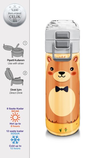 Coral High Kids Capybara Desenli Pipetli ve Direkt İçim Çelik Termos 500 ml 31793 - Coral High KIDS