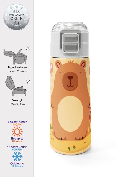 Coral High Kids Kapibara Desenli Pipetli ve Direkt İçim Çelik Termos 500 ml 31793 - 1
