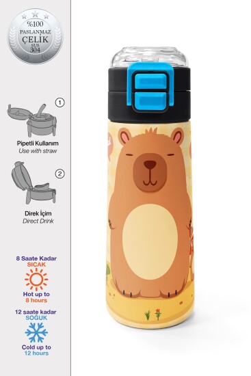 Coral High Kids Kapibara Desenli Pipetli ve Direkt İçim Çelik Termos 500 ml 31793 - Coral High KIDS