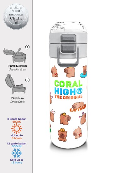 Coral High Kids Capybara Desenli Pipetli ve Direkt İçim Çelik Termos 500 ml 31794 - Coral High KIDS