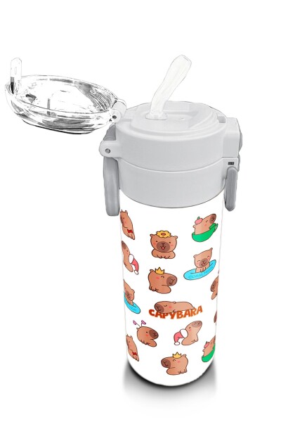 Coral High Kids Capybara Desenli Pipetli ve Direkt İçim Çelik Termos 500 ml 31794 - 5