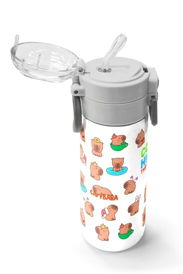 Coral High Kids Kapibara Desenli Pipetli ve Direkt İçim Çelik Termos 500 ml 31794 - 5