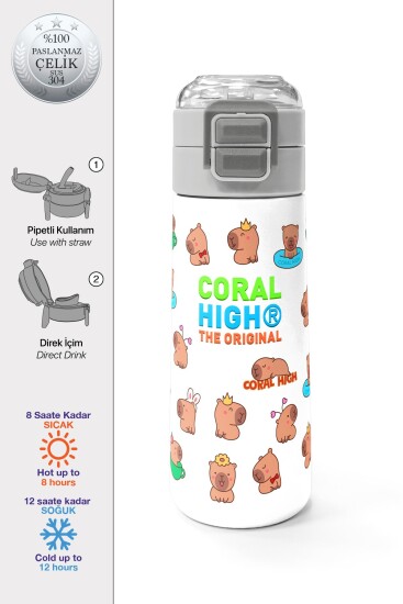 Coral High Kids Kabibara Desenli Pipetli ve Direkt İçim Çelik Termos 500 ml 31794 - Coral High KIDS