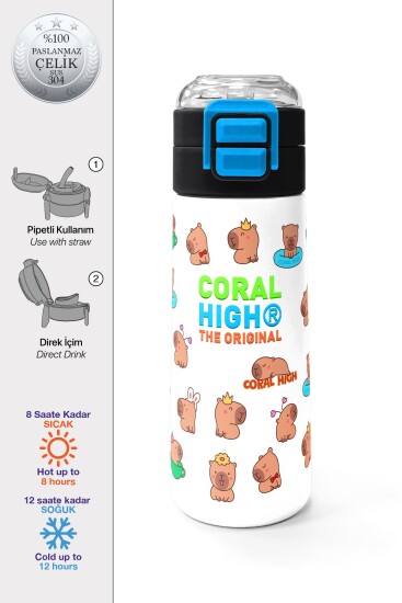 Coral High Kids Kabibara Desenli Pipetli ve Direkt İçim Çelik Termos 500 ml 31794 - Coral High KIDS