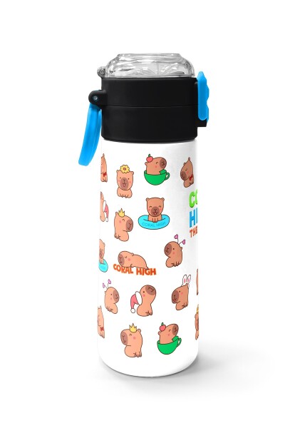 Coral High Kids Kabibara Desenli Pipetli ve Direkt İçim Çelik Termos 500 ml 31794 - 2