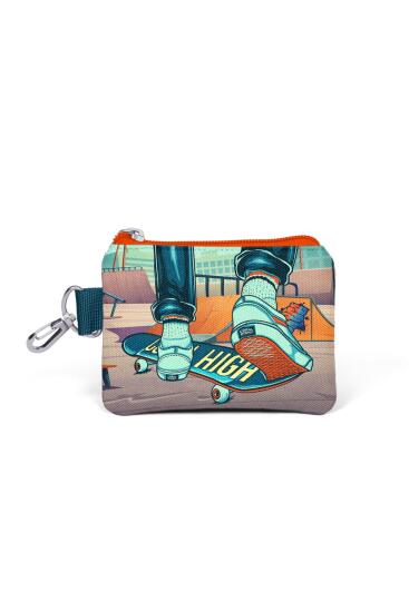 Coral High Kids Çivit Neon Turuncu Kaykay Desenli Bozuk Para Çantası 21823 