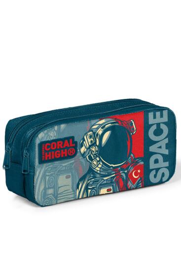 Coral High Kids Çivit Kırmızı Astronot Desenli İki Bölmeli Kalem Çantası 22187 - 1
