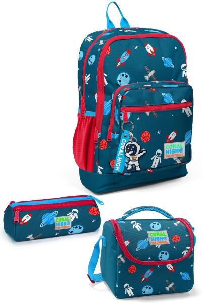 Coral High Kids Çivit Kırmızı Uzay Desenli 3’lü Okul Çanta Seti SET0123116 - 1