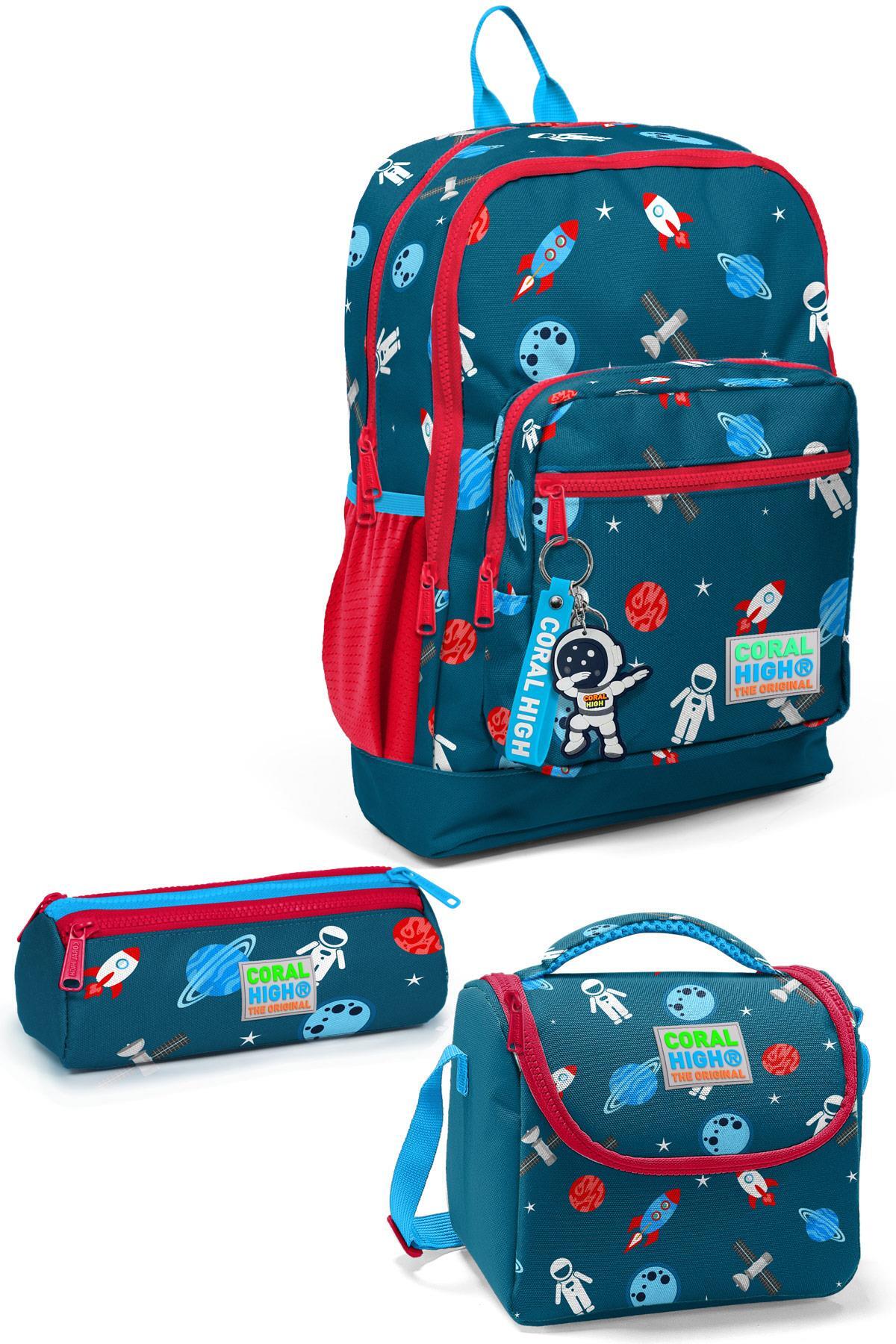 Coral High Kids Çivit Kırmızı Uzay Desenli 3’lü Okul Çanta Seti SET0123116