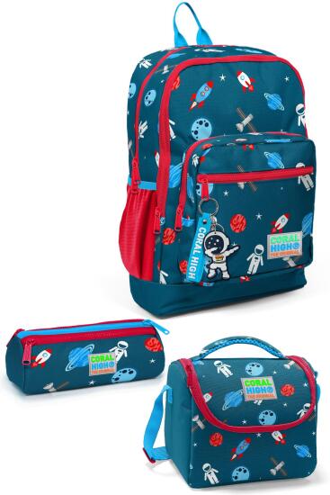 Coral High Kids Çivit Kırmızı Uzay Desenli 3’lü Okul Çanta Seti SET0123116 
