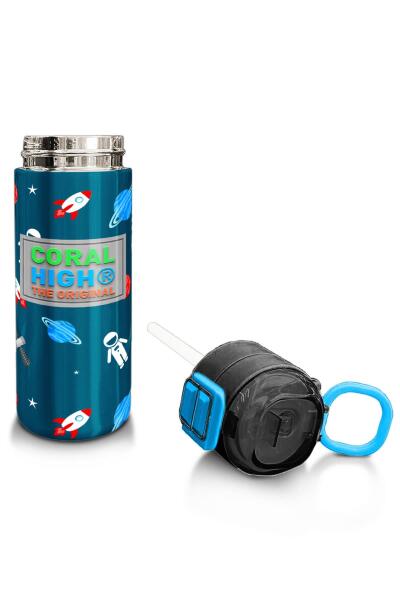 Coral High Kids Çivit Kırmızı Uzay Desenli Pipetli ve Direkt İçim Çelik Termos 500 ml 31908 - 4