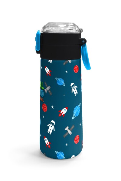 Coral High Kids Çivit Kırmızı Uzay Desenli Pipetli ve Direkt İçim Çelik Termos 500 ml 31908 - 3