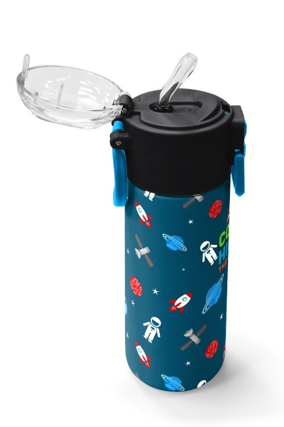 Coral High Kids Çivit Kırmızı Uzay Desenli Pipetli ve Direkt İçim Çelik Termos 500 ml 31908 - 5