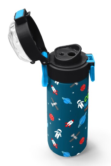 Coral High Kids Çivit Kırmızı Uzay Desenli Pipetli ve Direkt İçim Çelik Termos 500 ml 31908 - 6