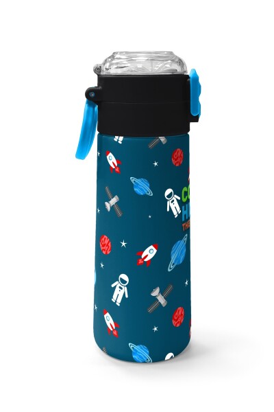 Coral High Kids Çivit Kırmızı Uzay Desenli Pipetli ve Direkt İçim Çelik Termos 500 ml 31908 - 2