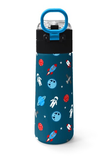 Coral High Kids Çivit Kırmızı Uzay Desenli Pipetli ve Direkt İçim Çelik Termos 500 ml 31908 - 4