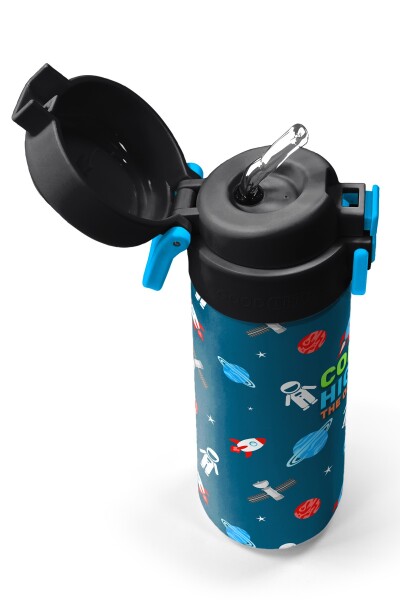 Coral High Kids Çivit Kırmızı Uzay Desenli Pipetli ve Direkt İçim Çelik Termos 500 ml 31908 - 2