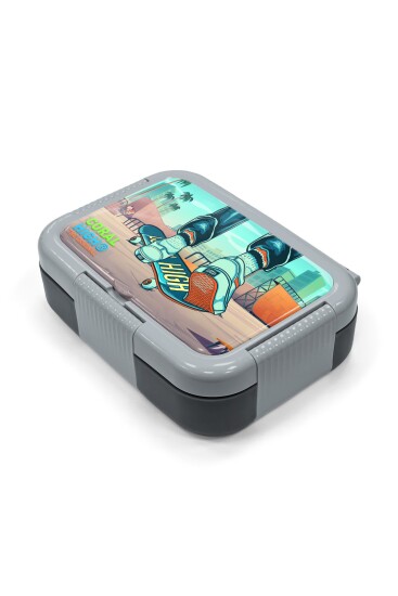 Coral High Kids Çivit Neon Turuncu Kaykay Desenli Paslanmaz Çelik Beslenme Kabı 39239 - 2