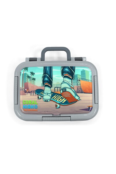 Coral High Kids Çivit Neon Turuncu Kaykay Desenli Paslanmaz Çelik Beslenme Kabı 39239 - 5