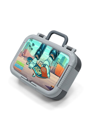 Coral High Kids Çivit Neon Turuncu Kaykay Desenli Paslanmaz Çelik Beslenme Kabı 39239 - 1