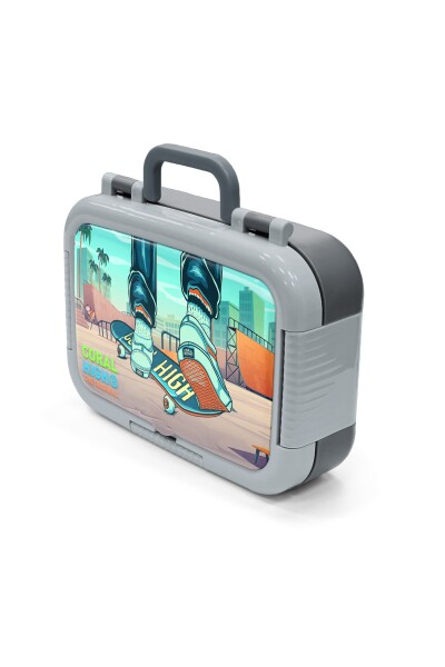 Coral High Kids Çivit Neon Turuncu Kaykay Desenli Paslanmaz Çelik Beslenme Kabı 39239 - 4