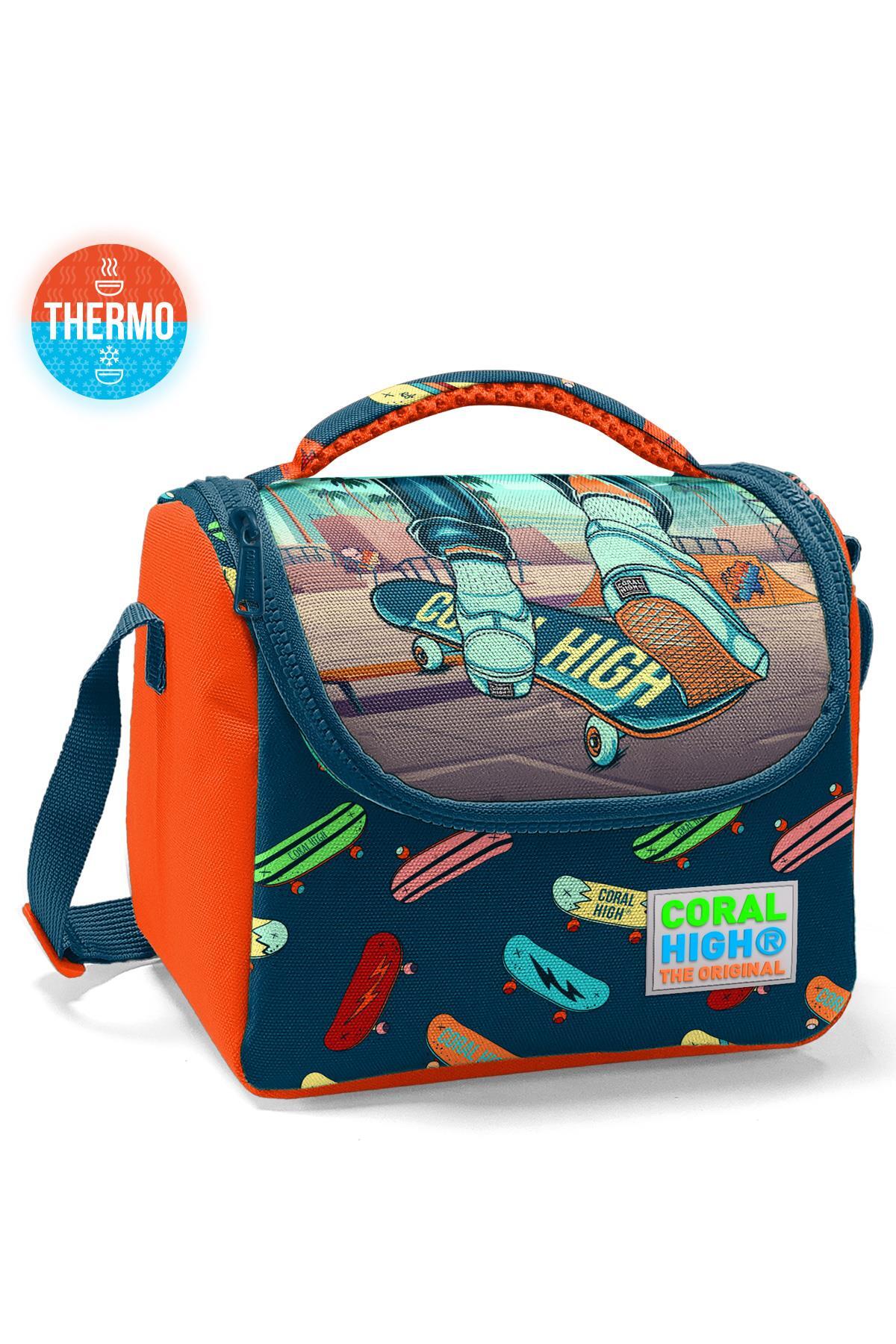 Coral High Kids Çivit Neon Turuncu Kaykay Desenli Thermo Beslenme Çantası 11723