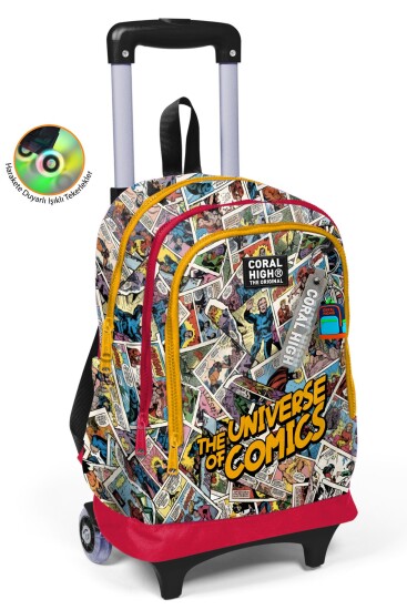 Coral High Kids Çizgi Roman Desenli Üç Bölmeli Çekçekli Okul Sırt Çantası 34015 
